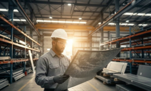 Close-up of high-quality perforated sheet metal with uniform hole patterns for industrial and architectural use.