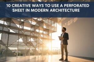 Modern building facade design using high-quality perforated sheet in Coimbatore for natural ventilation and aesthetics.