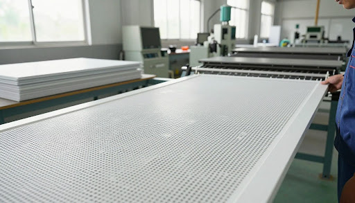 Perforated metal mesh and wire mesh placed together for comparison by Sudharsun Traders