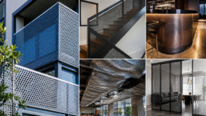 Home - Sudharsun Traders Top 5 design ideas using perforated metal sheets featuring modern building facades, staircase railings, decorative ceilings, room dividers, and commercial interiors by Sudharsun Traders.