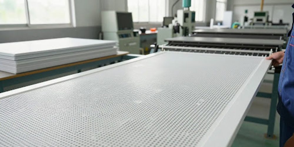 Perforated metal mesh and wire mesh placed together for comparison by Sudharsun Traders