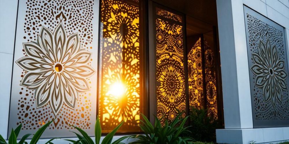 erforated metal sheet facade design ideas by Sudharsun Traders