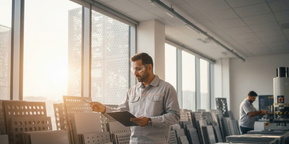 Close-up of premium perforated sheets in Coimbatore showcasing high-quality finishes, supplied by Sudharsun Traders for industrial and architectural needs.