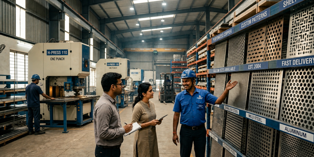 Top trusted perforated sheets suppliers showcasing industrial metal sheets in a warehouse