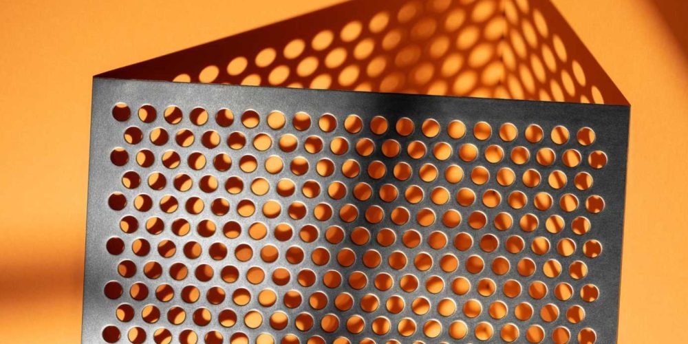 High-quality perforated sheet with 8mm round holes on 0.45mm thick mild steel sheet.